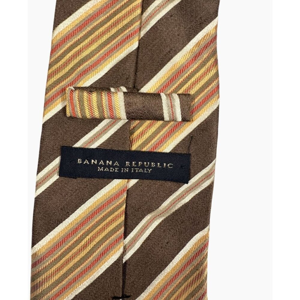 Banana Republic Striped Orange Brown Silk & Linen Tie Made‎ In Italy Preppy - Picture 5 of 9